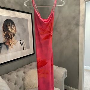 Pink and Red Floral Tight Slip Dress